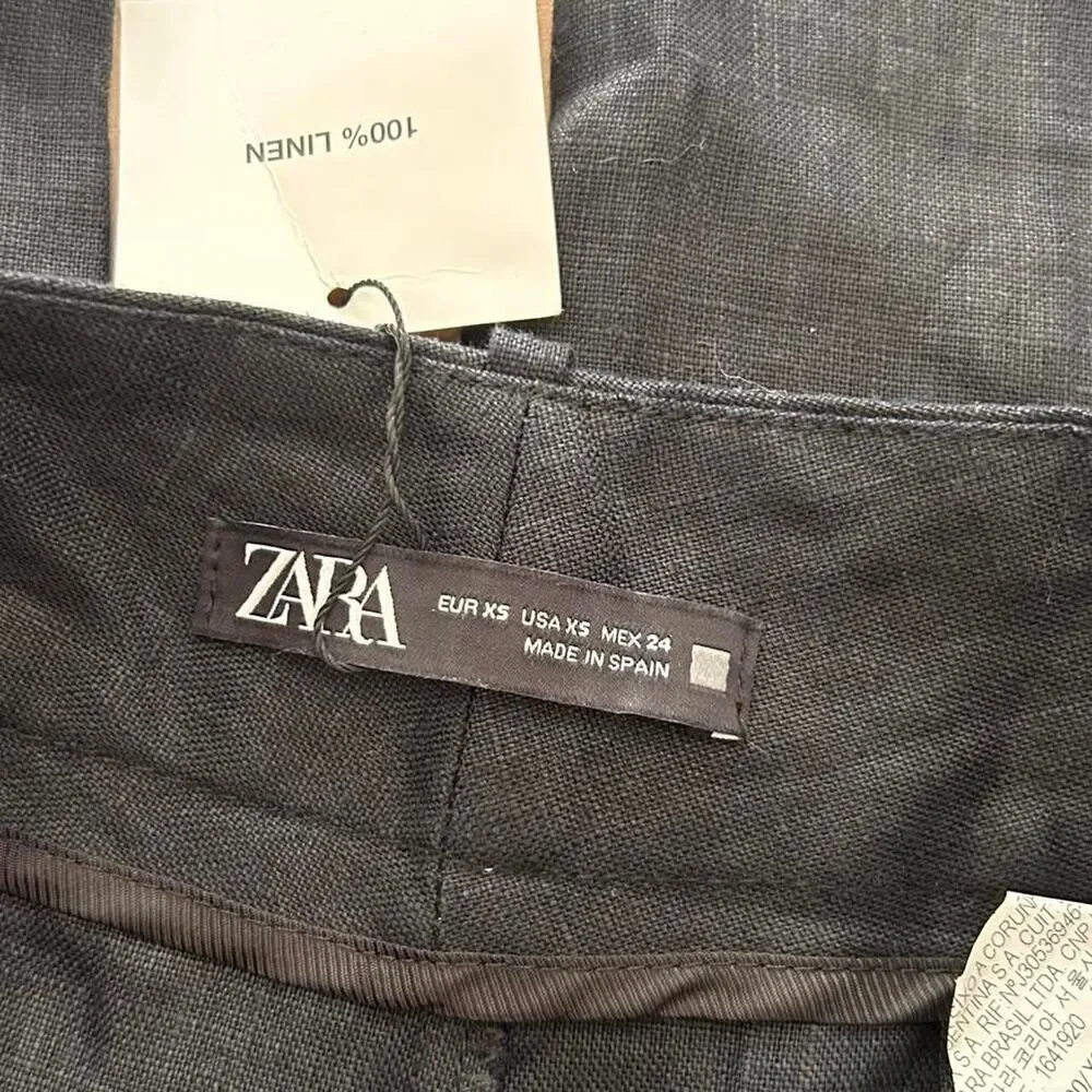 zara black linen trousers | xs new high waist tapered clean girl coastal